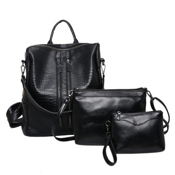 3PCS PU Leather Black Backpack Clutch Crossbody Bag Shoulder Bags For Women-Newchic-
