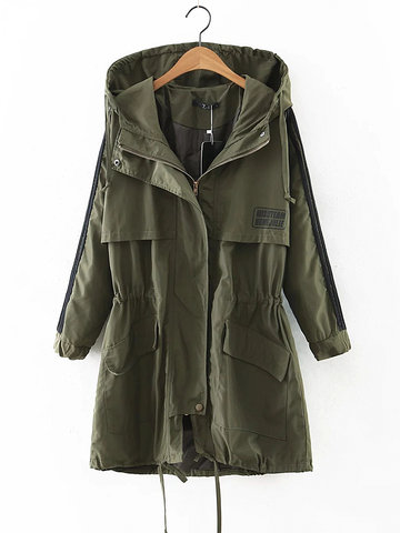 Basic Hooded Patchwork Windproof Coats-Newchic-