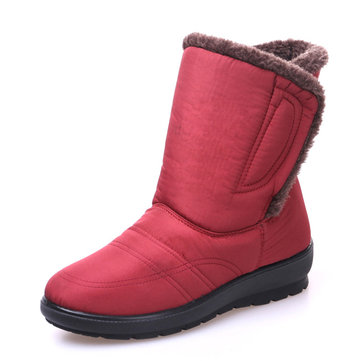 Big Size Waterproof Mid Calf Hook Loop Warm Fur Boots-Newchic-Multicolor