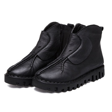 Black Leather Soft Boots-Newchic-Black