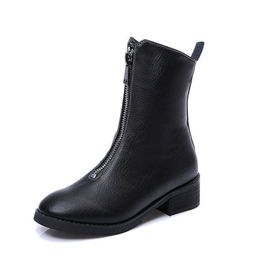 Black Zipper Leather Knight Boots-Newchic-Black