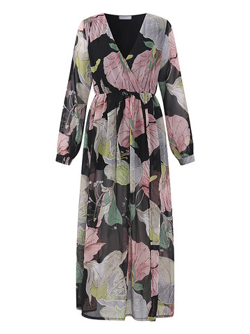 Bohemian Floral Splited Maxi Dresses-Newchic-