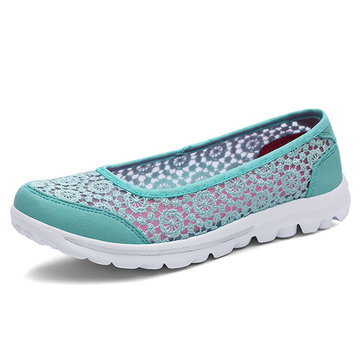 Breathable Lace Slip On Soft Sole Flat Casual Shoes-Newchic-Multicolor
