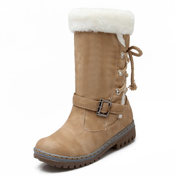 Buckle Fur Lining Warm Boots-Newchic-Multicolor