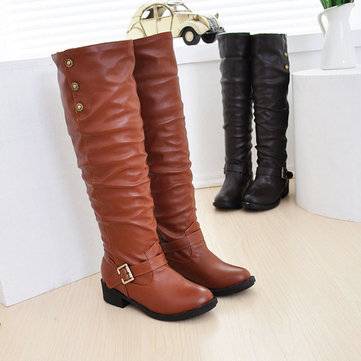 Buckle Knee High Boots-Newchic-Multicolor