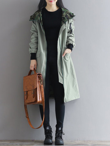 Camouflage Patchwork Hooded Women Coats-Newchic-