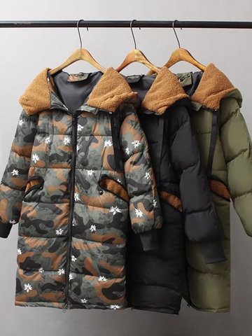 Camouflage Printed Cotton Down Coats-Newchic-