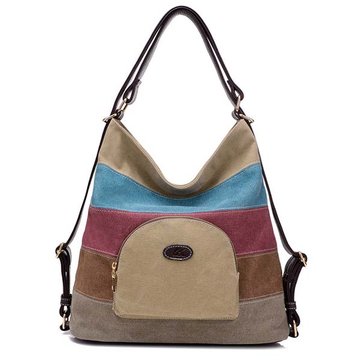Canvas Color Blocking Joint Handbag-Newchic-
