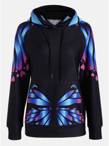 Casual Butterfly Printed Women Hoodies-Newchic-
