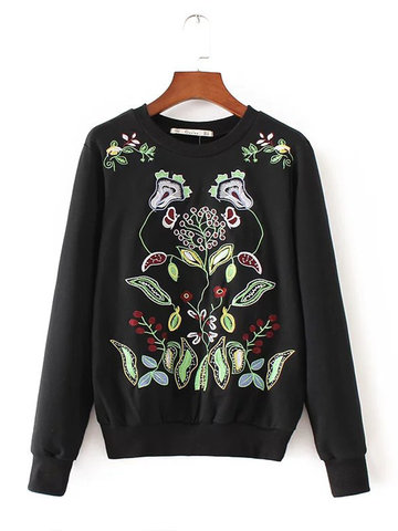 Casual Embroidered Women Sweatshirts-Newchic-