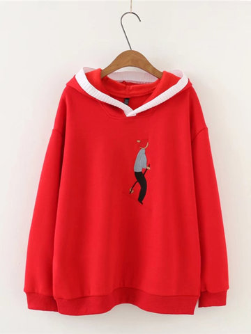 Casual Embroidery Long Sleeve Thick Hoodies-Newchic-