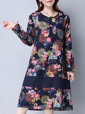 Casual Floral Printed A-Line Dress-Newchic-