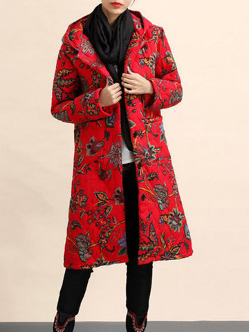 Casual Floral Women Hooded Coats-Newchic-