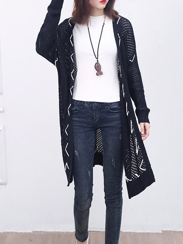 Casual Hollow Mesh knitted Cardigans-Newchic-