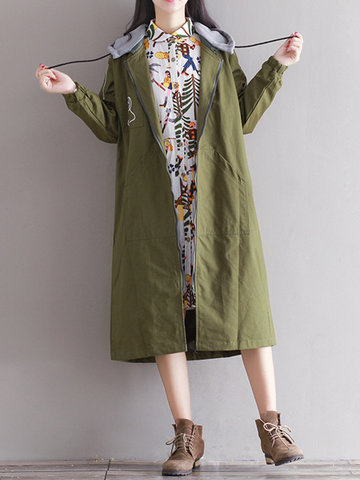 Casual Letter Print Hooded Patchwork Long Sleeve Women Coats-Newchic-