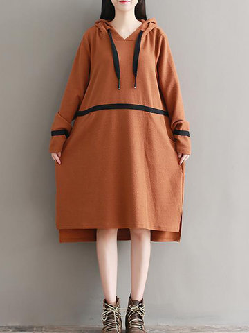 Casual Long Sleeve Hooded Sweatshirt Dress-Newchic-