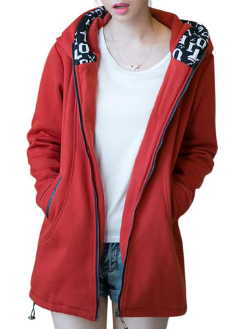 Casual Long Sleeve Hooded Zipper Coat-Newchic-