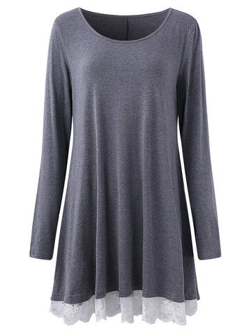 Casual Long Sleeve O-Neck Blouse-Newchic-