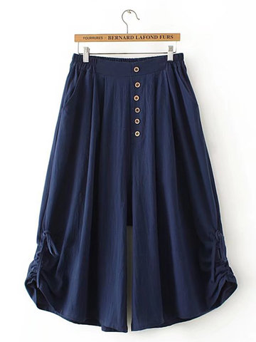 Casual Loose Elastic Waist Wide Leg Skirt Pants For Women-Newchic-