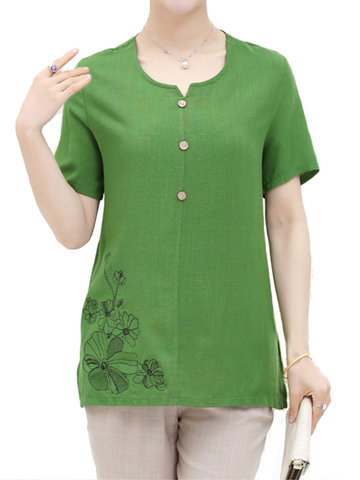 Casual Loose Embroidery Short Sleeve Blouses For Women-Newchic-