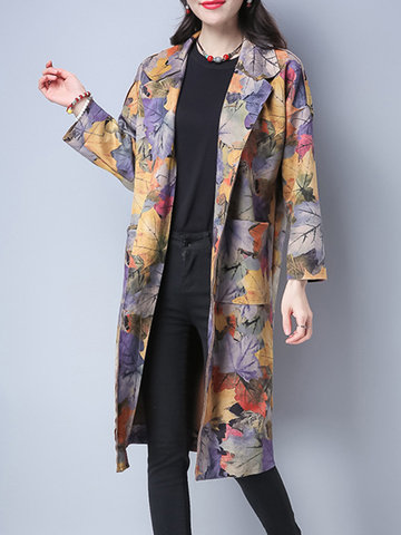 Casual Loose Leaves Printed Women Overcoats-Newchic-