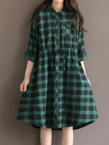 Casual Loose Plaid Dresses-Newchic-