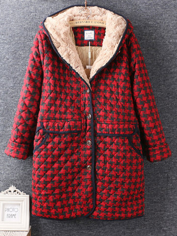 Casual Loose Plaid Hooded Coats-Newchic-