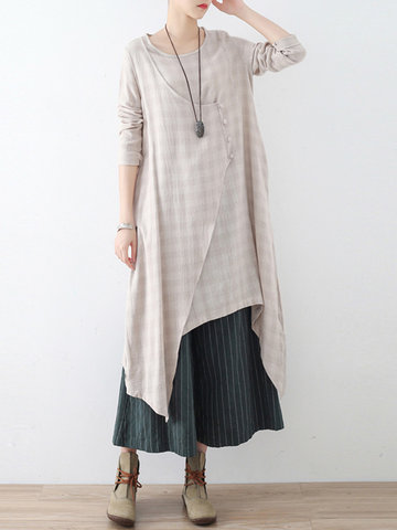 Casual Plaid Fake Two Pieces Women Dress-Newchic-