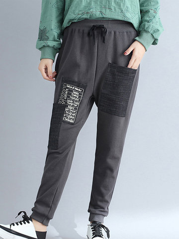 Casual Pockets Elastic Waist Pants-Newchic-