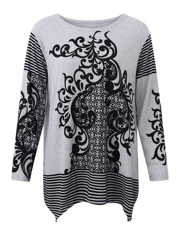 Casual Printed Long Sleeve Knit Sweater-Newchic-