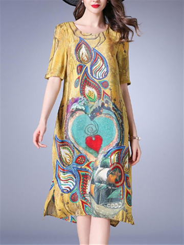 Casual Printed Women Silk Dresses-Newchic-