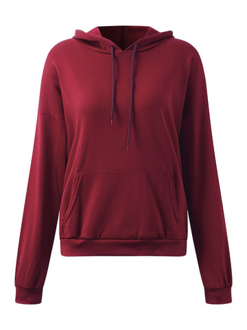 Casual Solid Color Long Sleeve Hoodies-Newchic-