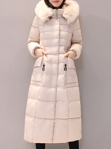 Casual Solid Hooded Zipper Down Coat-Newchic-