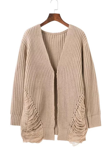 Casual Solid Long Sleeve Knit Sweater Cardigan-Newchic-