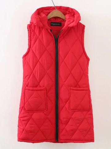 Casual Solid Sleeveless Hooded Vest Coat-Newchic-