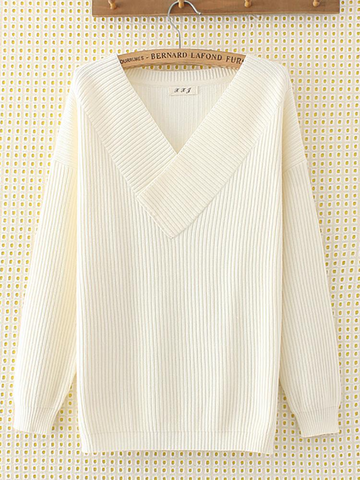 Casual Solid V-Neck Knit Sweaters-Newchic-