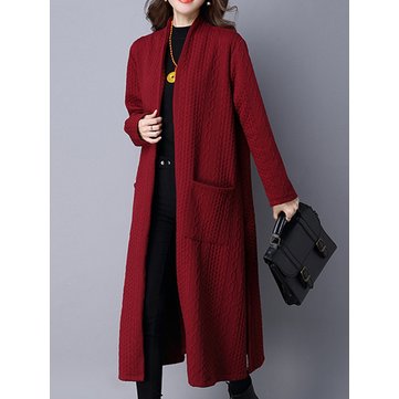 Casual Thicken Solid Color Long Sleeve Women Cardigans-Newchic-