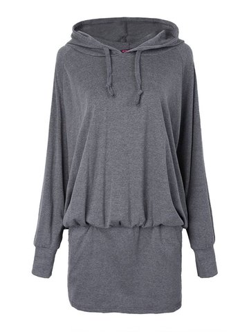 Casual Women Plus Size Hooded Batwing Pullover Mini Dress-Newchic-