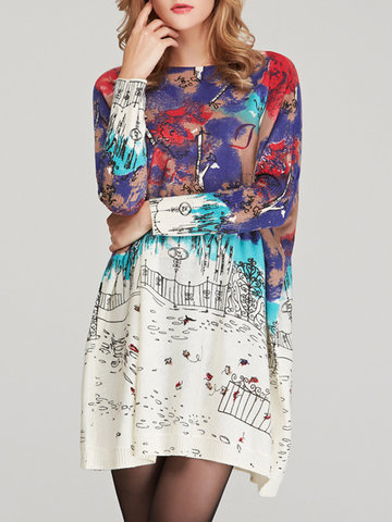 Casual Women Printed Knit Dress-Newchic-
