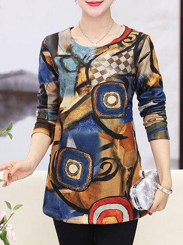 Casual Women Printed Long Sleeve Blouse-Newchic-