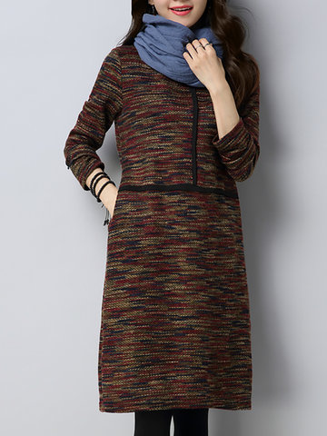 Casual Women Printed Long Sleeve O-Neck Dress-Newchic-