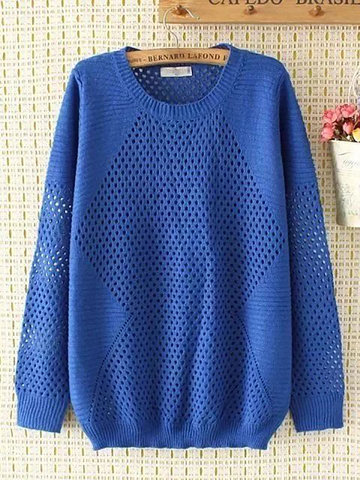 Casual Women Solid Hollow Out Sweater-Newchic-