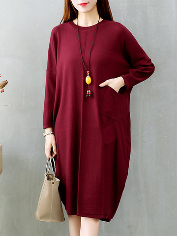 Casual Women Solid Knit Dress-Newchic-