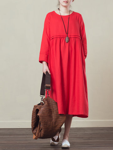 Casual Women Solid Long Sleeve Midi Dress-Newchic-