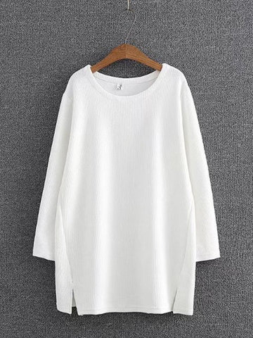 Casual Women Solid O-Neck Long Sleeve Blouse-Newchic-