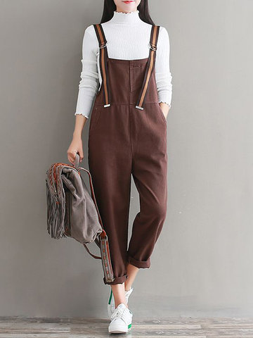 Casual Women Solid Strap Pockets Jumpsuits-Newchic-