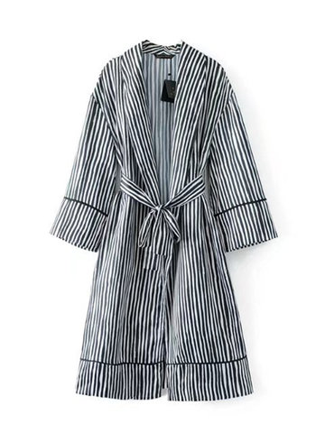 Casual Women Striped Long Sleeve Long Kimono With Belt-Newchic-