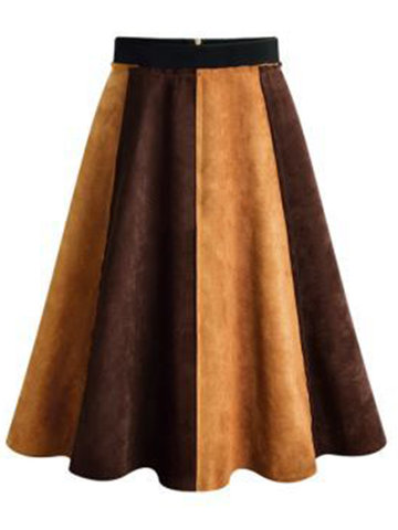 Casual Women Suede Fabric Patchwork Skirts-Newchic-