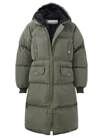 Casual Women Warm Winter Hooded Zipper Coat-Newchic-