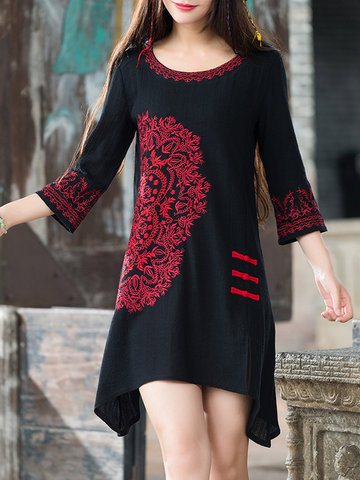 Chinese Embroidery Split Irregular Hem Dress-Newchic-